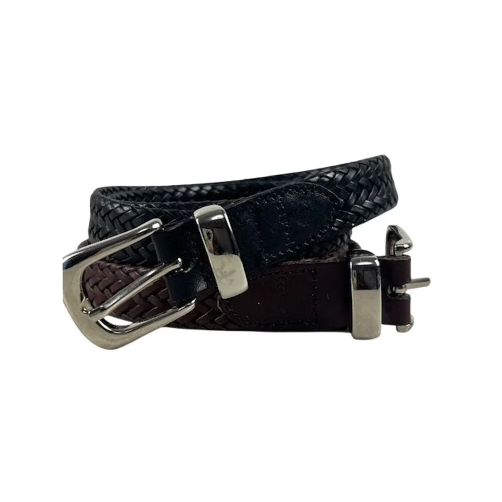 Rolfs Women's Braided Leather Belt Black & Brown Silver Buckle Size M Set of 2